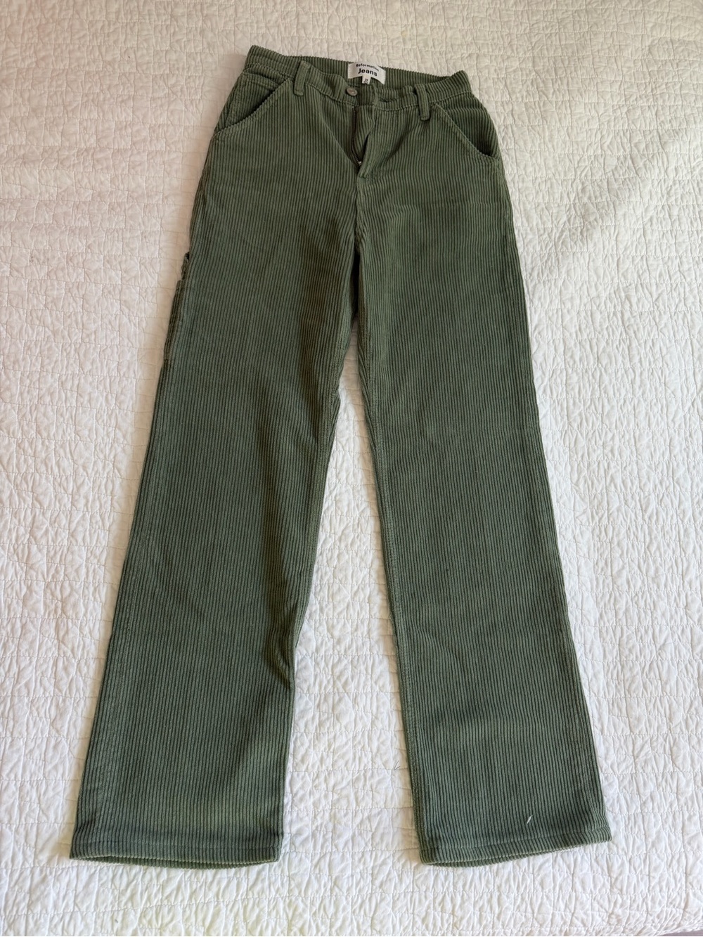 Reformation Olive Green Corduroy Wide-Leg Jeans